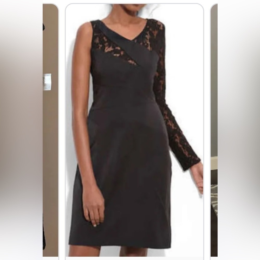 Suzi Chin for Maggy boutique Sz 8 Black‎ one lace sleeve cocktail dress